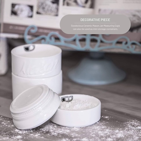 Rustic White Mason Jar Stackable Ceramic Measuring Cups 4 Piece Set - Picture 5 of 8